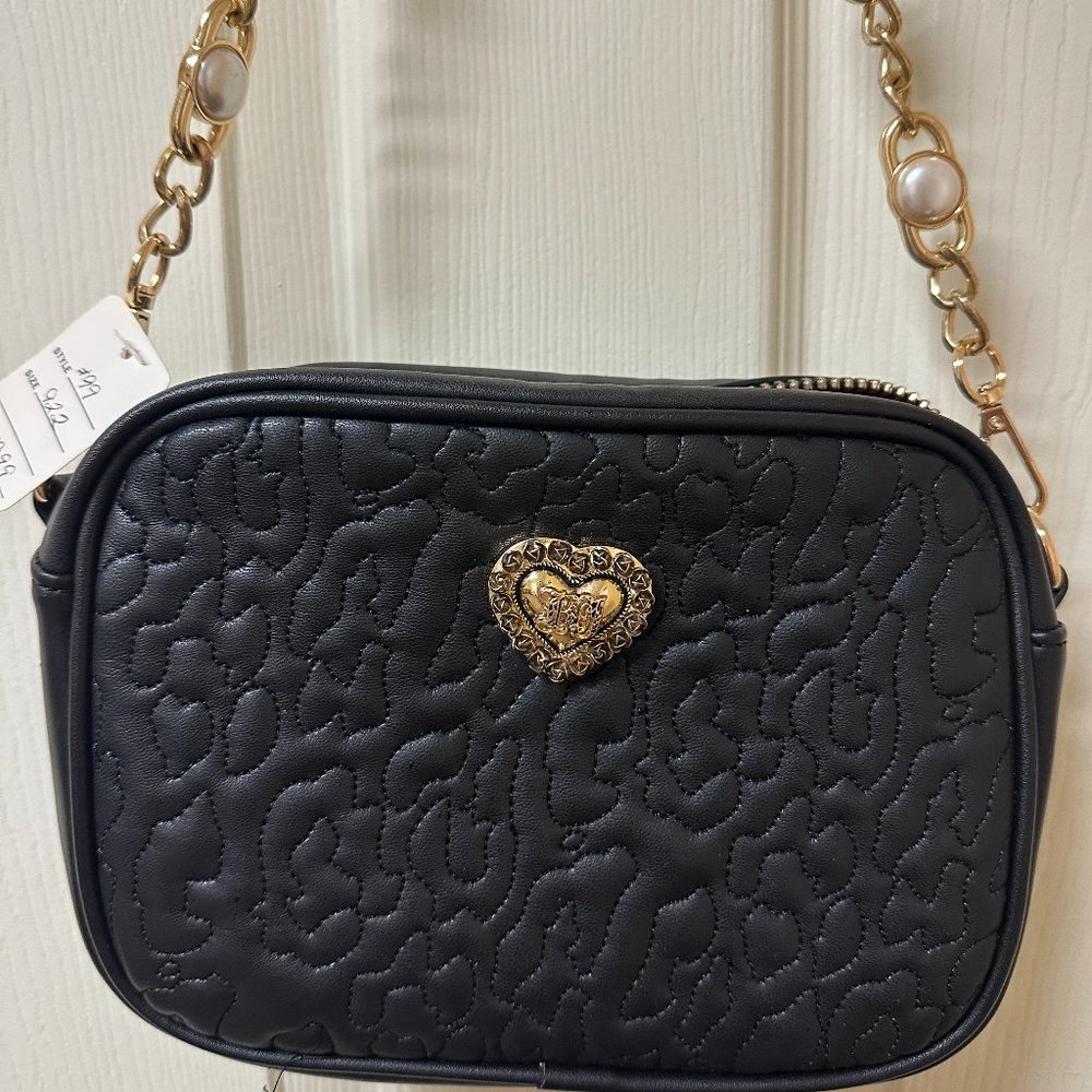 FUN, NEW Betsey Johnson Black Bag Chain with Faux Pearls